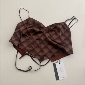 Lily White Brown Satin Chemise with Textured Design